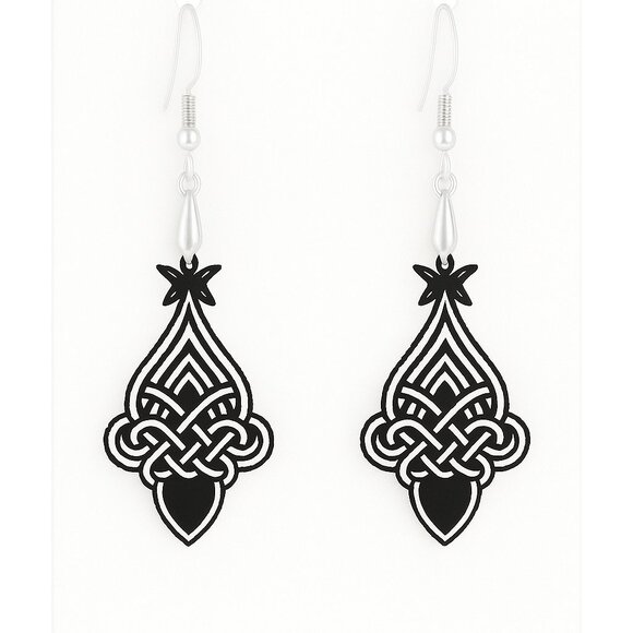 Celtic Knot dangle Earrings w/ 925 Silver Hooks – Lightweight 3D-Printed Black - Picture 1 of 2